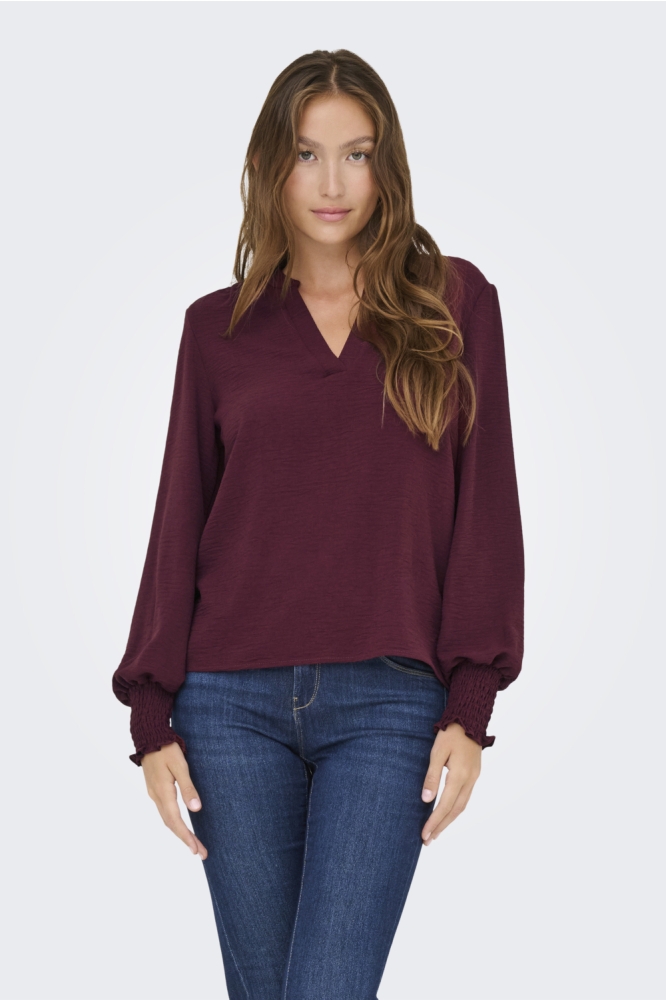 ONLMETTE V-NECK LS SMOCK TOP NOOS W 15284309 TAWNY PORT